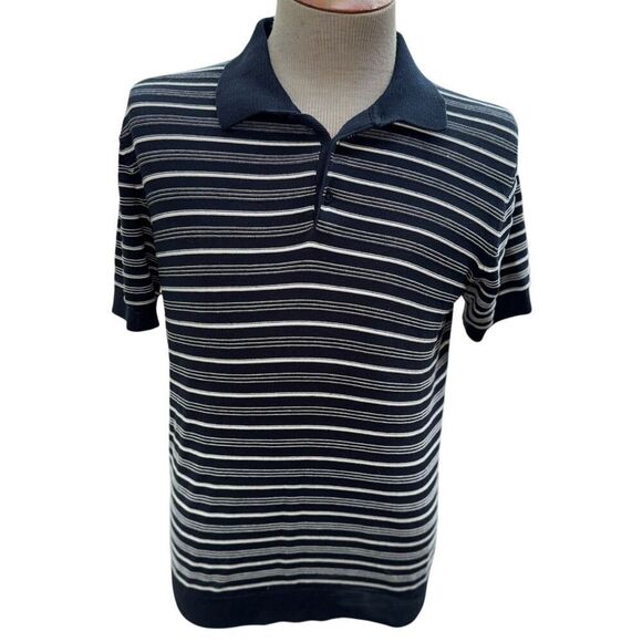MNG Men’s Short Sleeve Polo Split Collar Stripe Knit Sz. M - Picture 1 of 7
